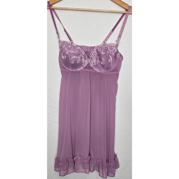 Vintage Y2K Slip Dress Nighty Babydoll Cami Robe Large Lavender Sheer Ruffle - Picture 5 of 13